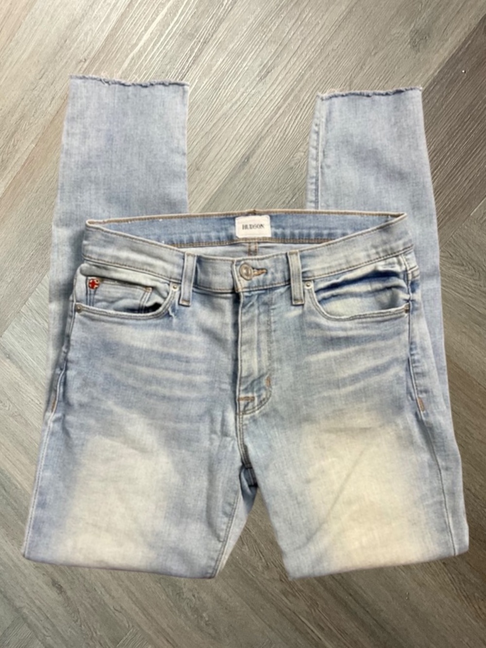 Hudson Natalie Midrise Super Skinny Raw Hem Jeans Womens 27 Light Wash Blue Boho